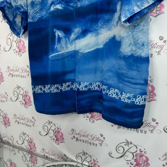Surf guru button up Tshirt vintage surf 🏄‍♂️ scene Ocean Wave Print y2k Shirt - Picture 3 of 9
